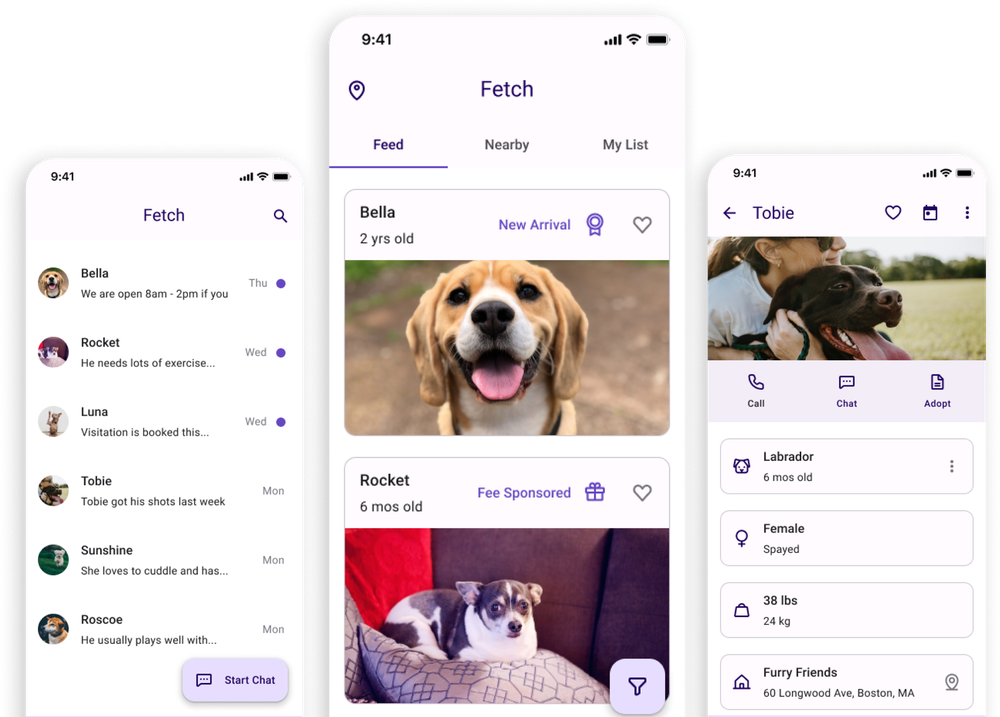 Fetch adoption app screens