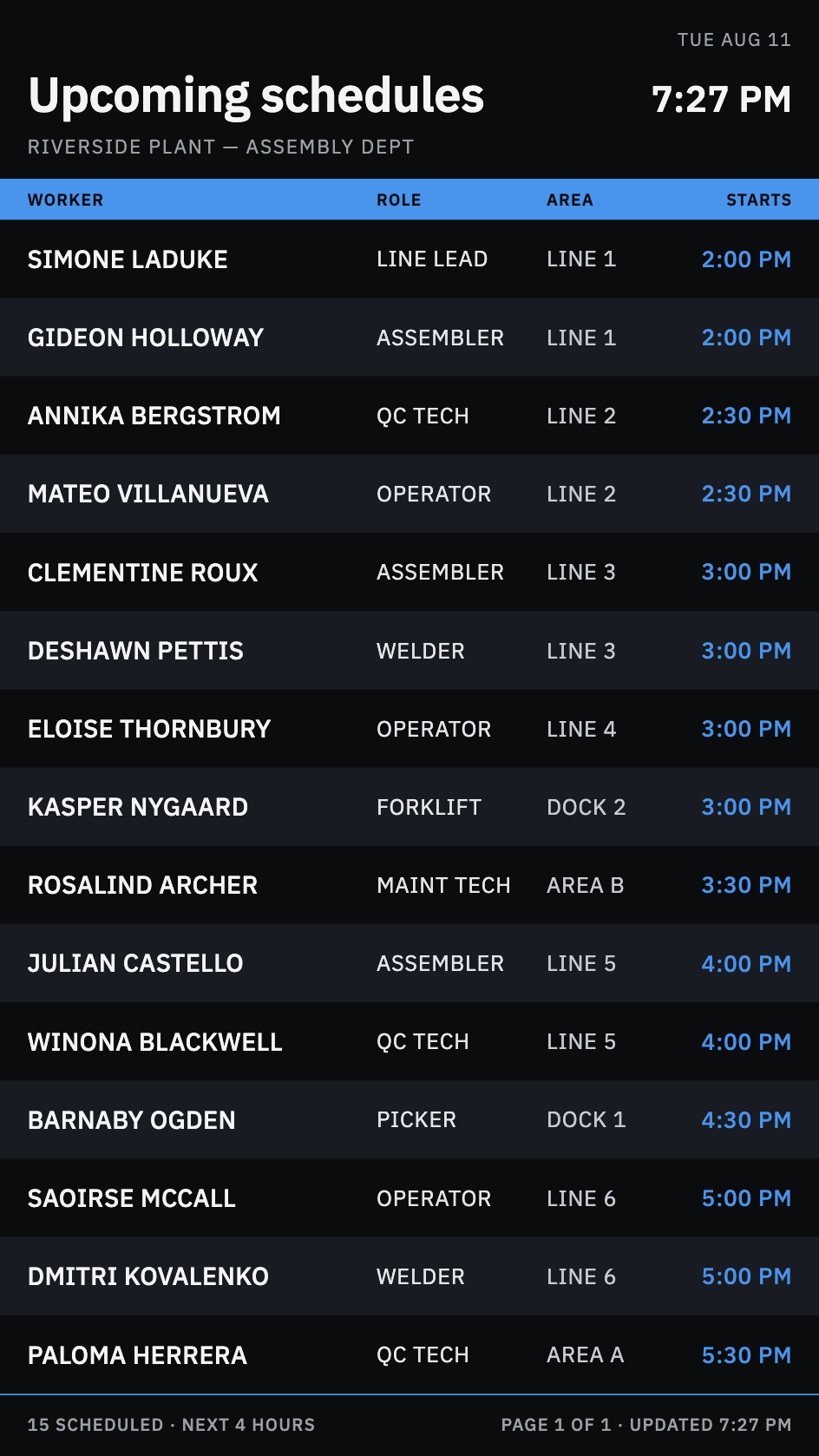 Upcoming schedules channel